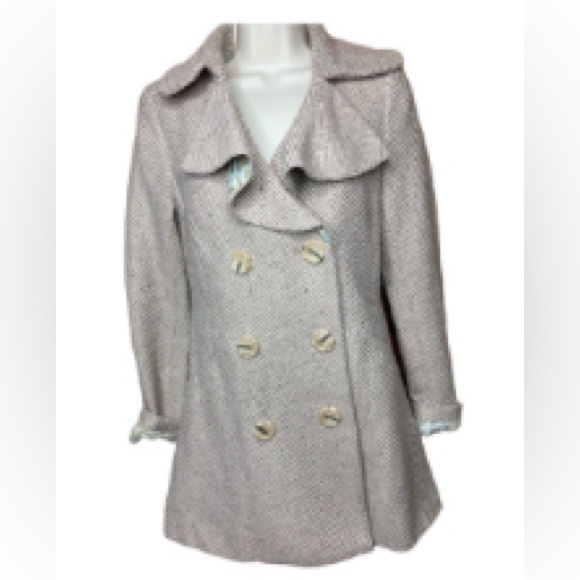 Arden B Wool Coat Double Breasted Small Tan and Cream. Lined. - Picture 4 of 5